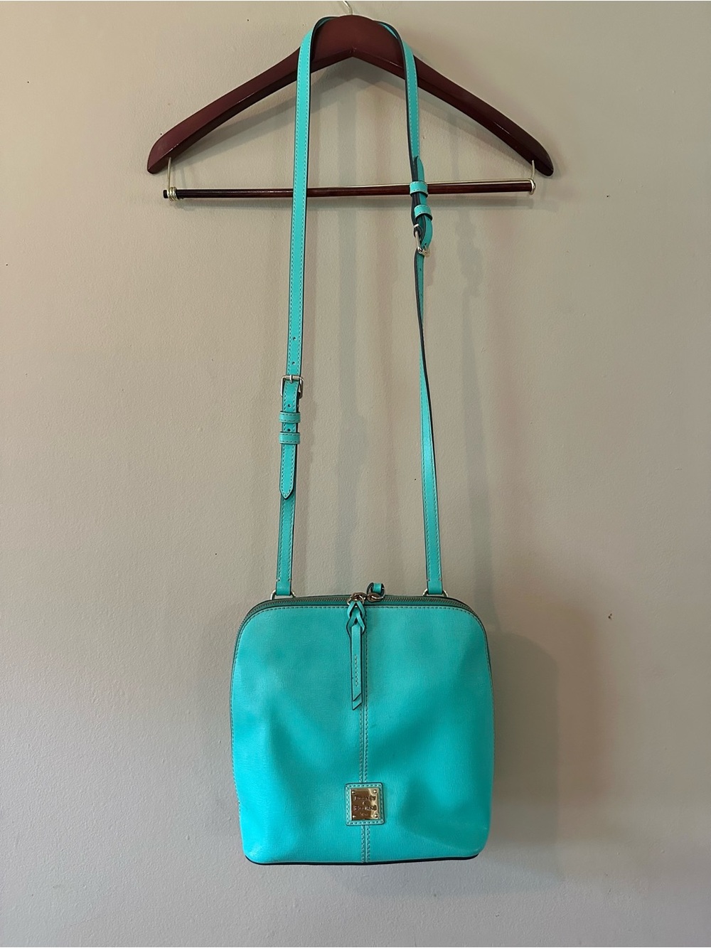 Dooney & Bourke Aqua Saffiano Trixie Leather Full Zip Crossbody Bag